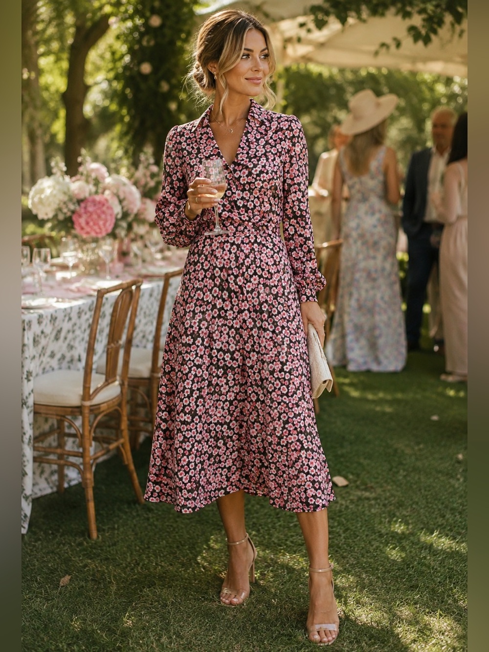 NOBODY’S CHILD Floral Pink Midi Dress 10